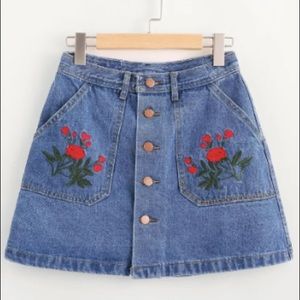 Embroidered jean skirt